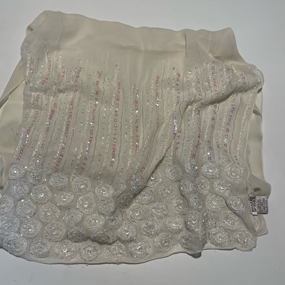 Badgley Mischka Cream Sequin Scarf